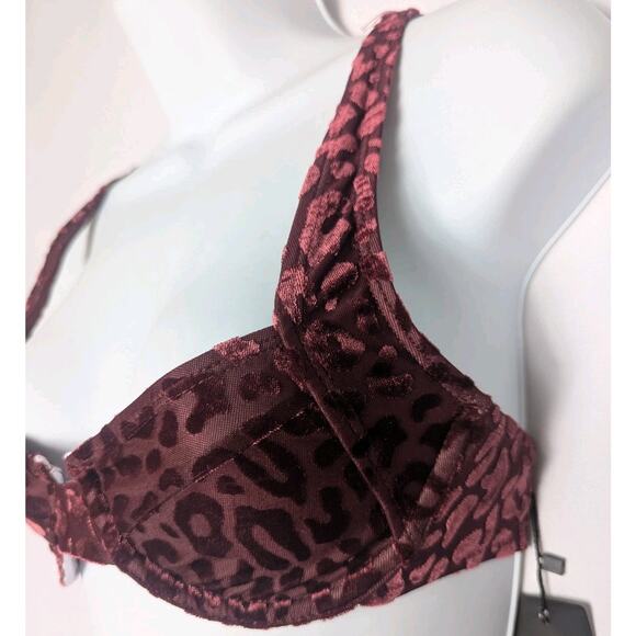 Nastygal Collection Devore Underwire Animal Print Velvet Wine Red Bikini Top 6 - Picture 3 of 5